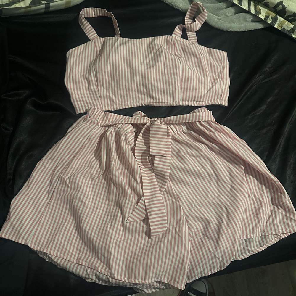Pink Striped Women's Two-Piece Set